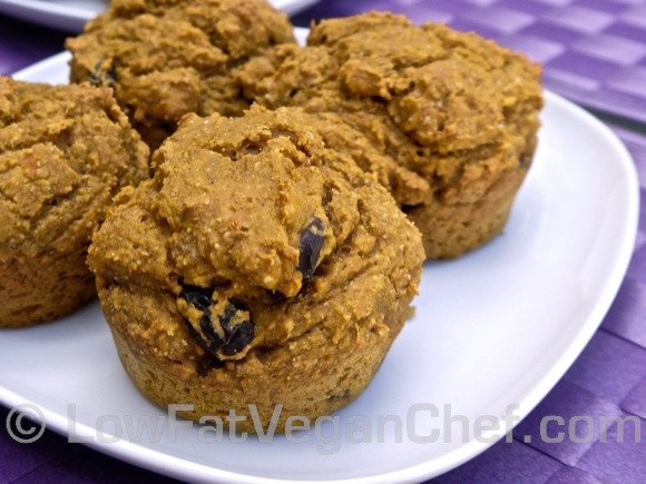 Fat Free Vegan Pumpkin Raisin Muffins Sweetened With Maple Syrup 