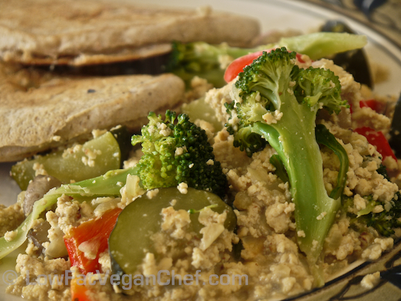 Deluxe Dijon Tofu Scramble With Mushrooms, Broccoli, Pepper and Zucchini 