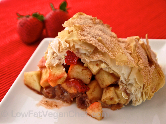 Low Fat Vegan Apple Strawberry Giant Strudel Pie in Phyllo Pastry