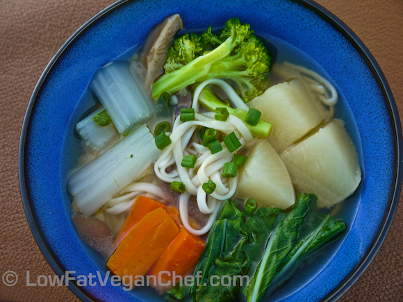 Low Fat Vegan Chef's Oil Free Chinese Asian Vegetable Noodle Soup