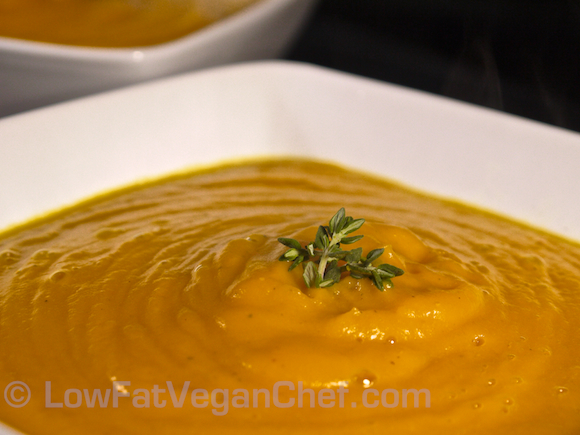 Low Fat Vegan Chef's Oil Free Potimarron Carrot Soup