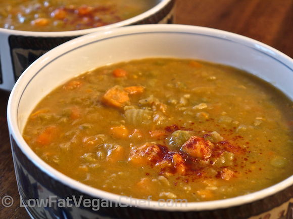 Low Fat Vegan Chef's Oil Free Split Pea Carrot Yam Sweet Potato Soup
