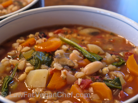 Low Fat Vegan Chef's Oil Free Vegetable Bean Barley Soup