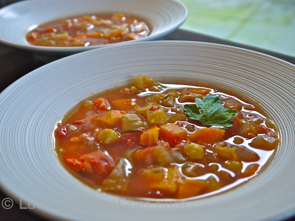Low Fat Vegan Chef's Oil Free Yam Sweet Potato Chickpea Cabbage Soup