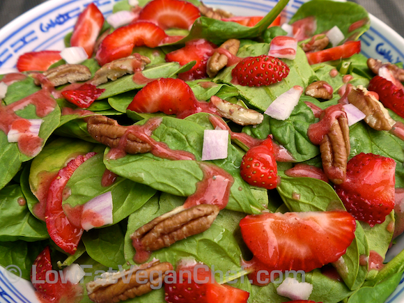 Restaurant Worthy Raw Vegan Strawberry Pecan Spinach Salad