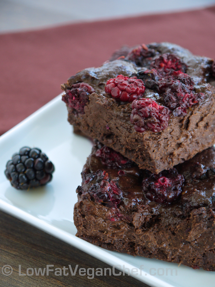 Oil-Free Vegan Fudgey Blackberry Brownies