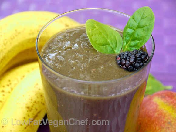 80/10/10 Recipe: Purple People Eater Green Smoothie with Chard and Blackberries