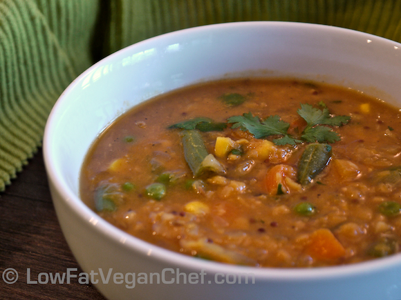 Fat Free Vegan Slow Cooker Indian Dal Soup With Mixed Vegetables 