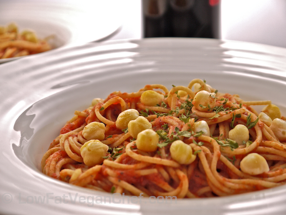 Fat Free Vegan Spaghetti Marinara With Chickpeas 