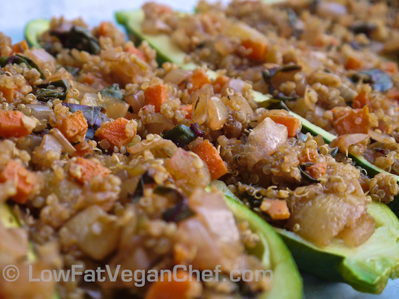 Low Fat Vegan Quinoa Stuffed Zucchini Boats 