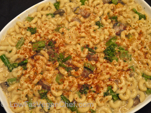 Vegan Baked Butternut Squash Macaroni and Cheese with Broccoli and Mushrooms 