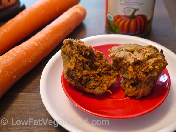 Low Fat Vegan Carrot Pumpkin Spice Muffins 