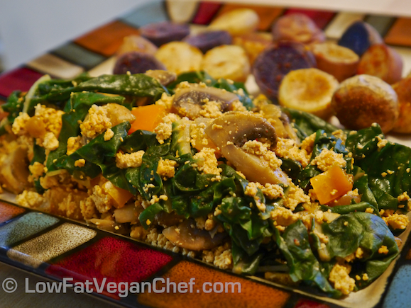 Plant Based Swiss Chard and Mushroom Tofu Scramble (Vegan Breakfast Scramble)