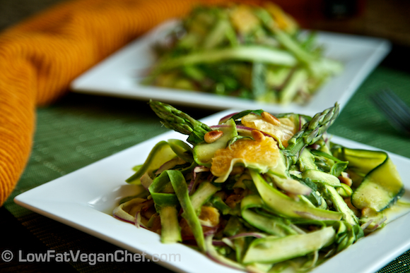 Shaved Asparagus and Spring Vegetable Salad With Basil, Mandarins and Pine nuts